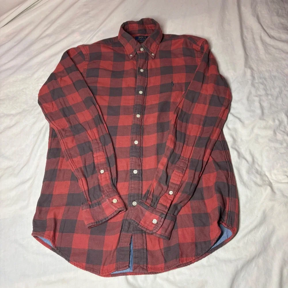 Polo Ralph Lauren Mens Classic Fit Lined Buffalo Check Soft Flannel Shirt Red M